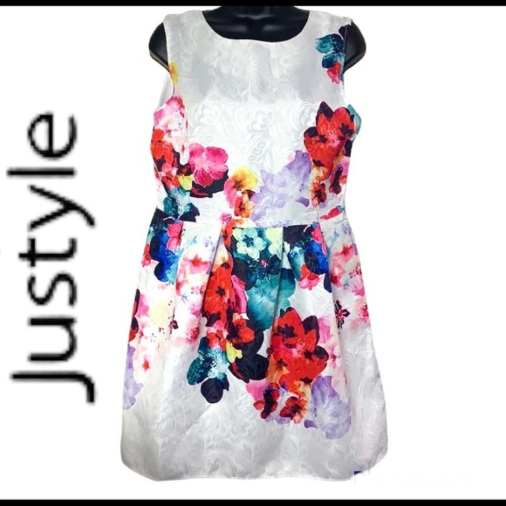 Justyle colourful floral print sleeveless mini dress size L
